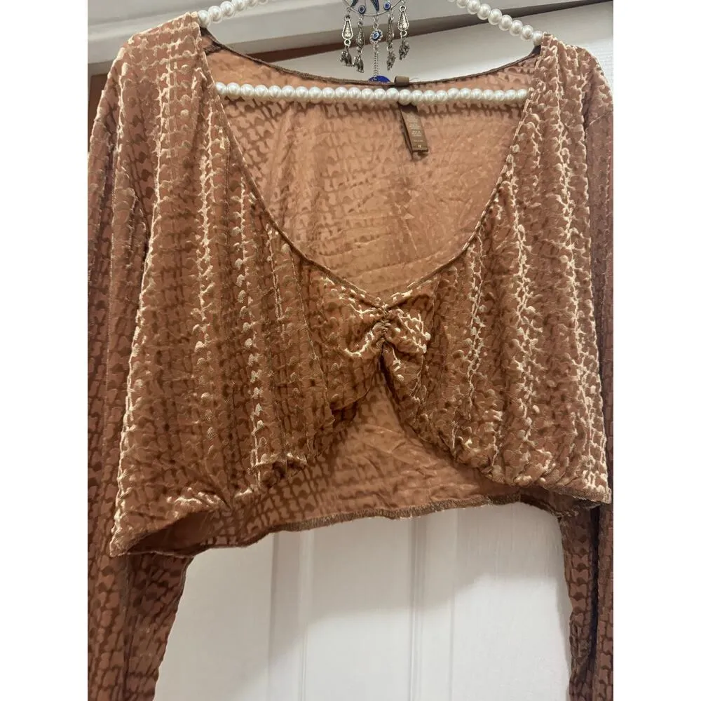 SKIMS Size 4X Velvet Burnout Logo Glove Crop Top Copper BR-TOP-0935 NWT - Image 7