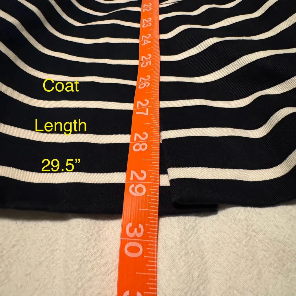 The Loft Double Breasted Navy Blue & White Sz Small Belted‎ Trench Coat - Image 14