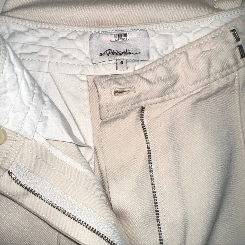 3.1 Phillip Lim Ivory Twill Tailored Side Slit Wide Leg High Rise Ankle Pants 0 - Image 4