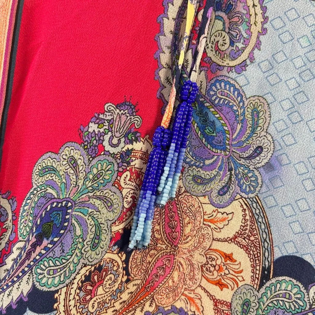 $345 NWOT JOHNNY WAS Beads Multicolor Paisley Kaftan Chiffon Maxi Dress Size XS - Image 5