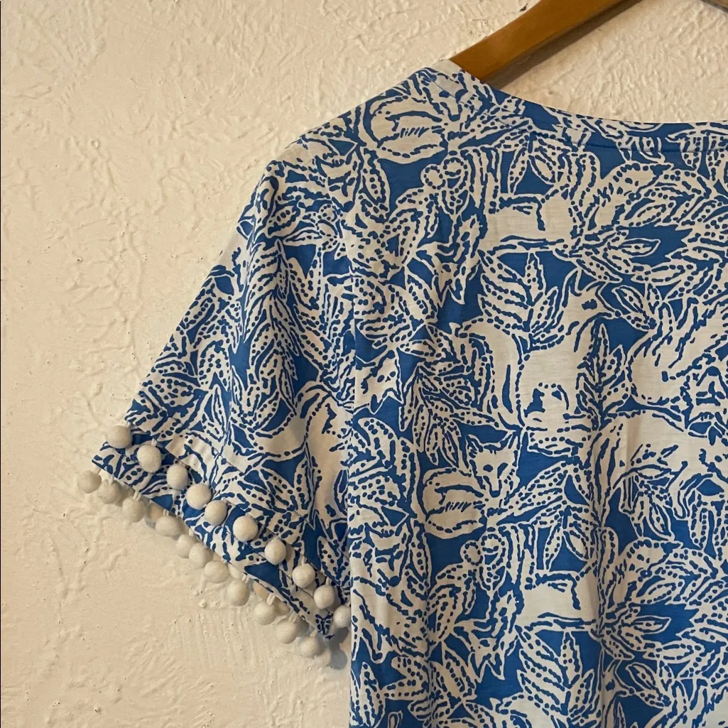 Lilly Pulitzer Blue and White Fox Patterned Dress Size Medium - Image 4