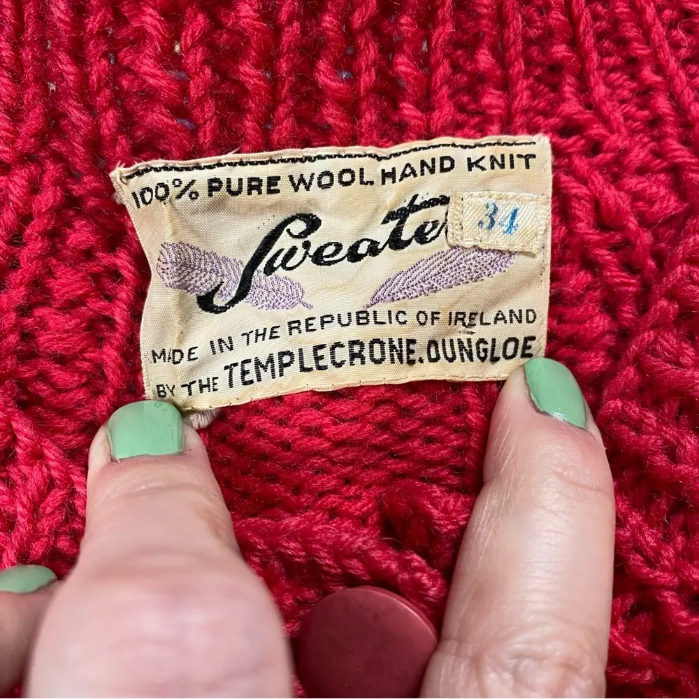 Vintage 50s Pink Irish Wool Knit Bubblegum Cardigan Sweater - Image 7