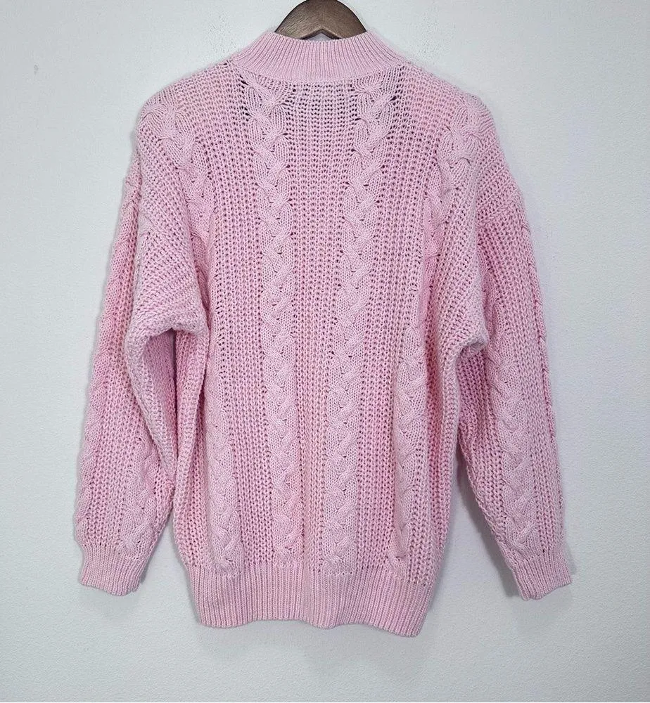 Vintage Chunky Knit Sweater Baby Pink Grannycore Cottagecore Cozy Size Large - Image 5