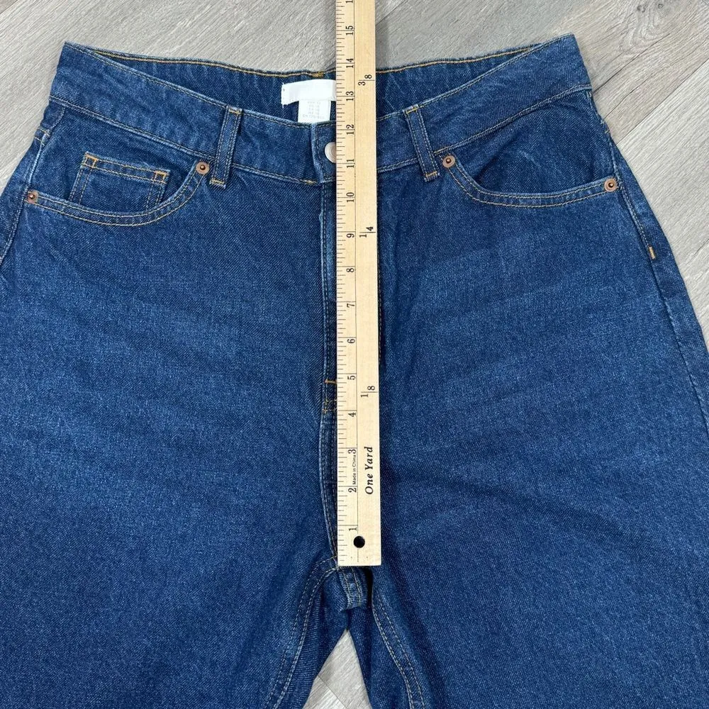 H&M High Rise Tapered Baggy Jeans Dark Blue Size 10 Relaxed Ankle - Image 12