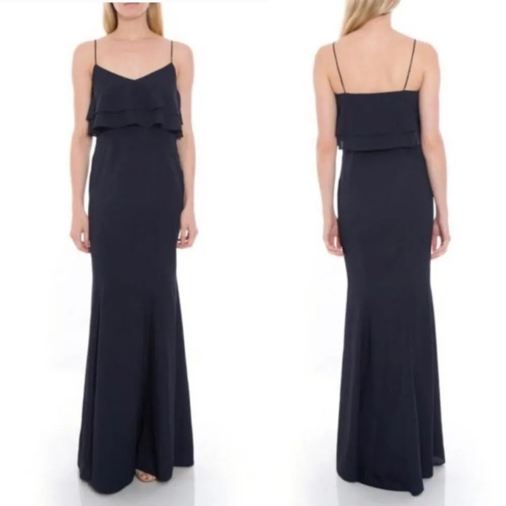 Bhldn anthropologie Navy sleeveless ruffle gown maxi‎ dress prom wedding guest 8 - Image 2