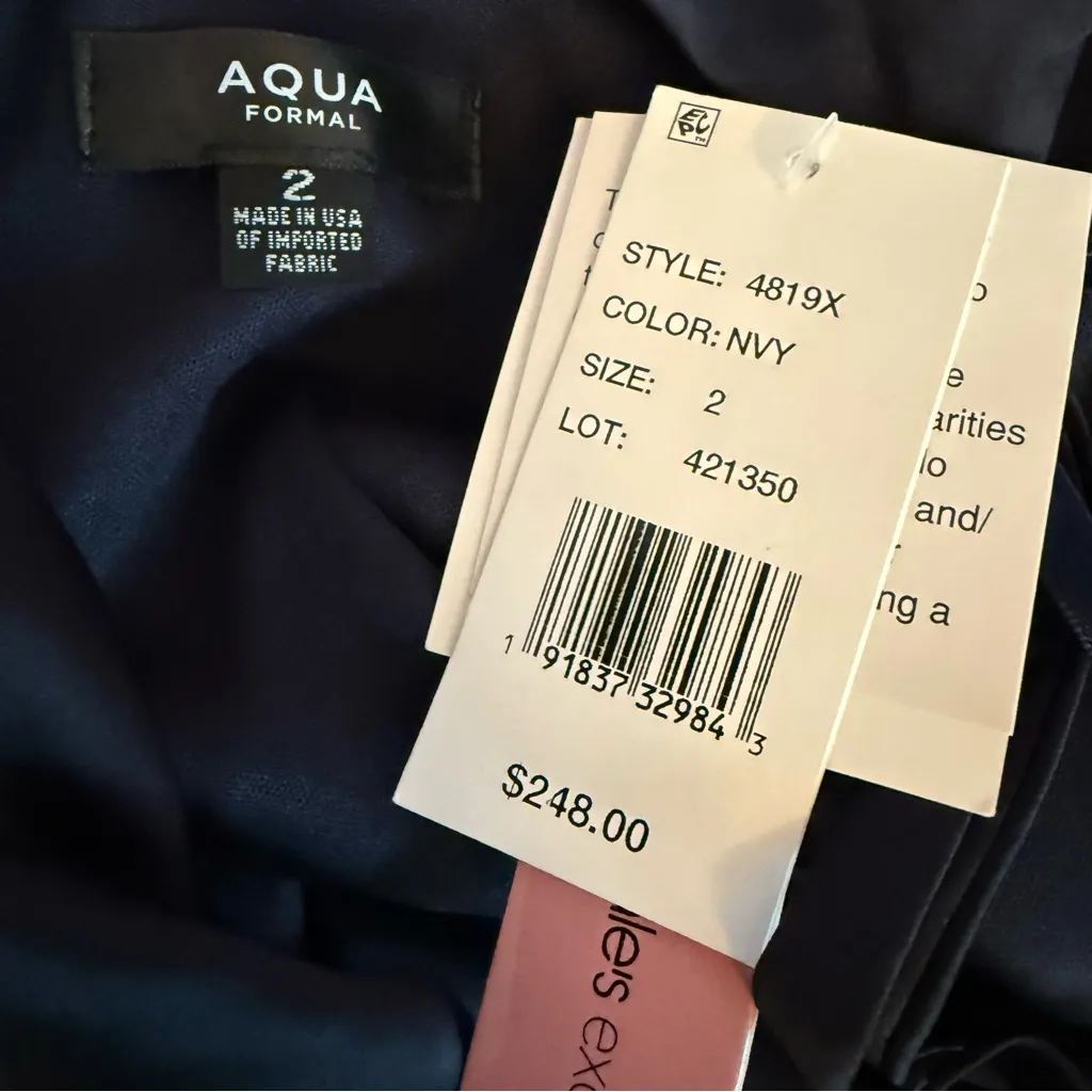 AQUA FORMAL Women’s Satin Ruched Gown Navy Sz 2 4819X NWT - Image 7