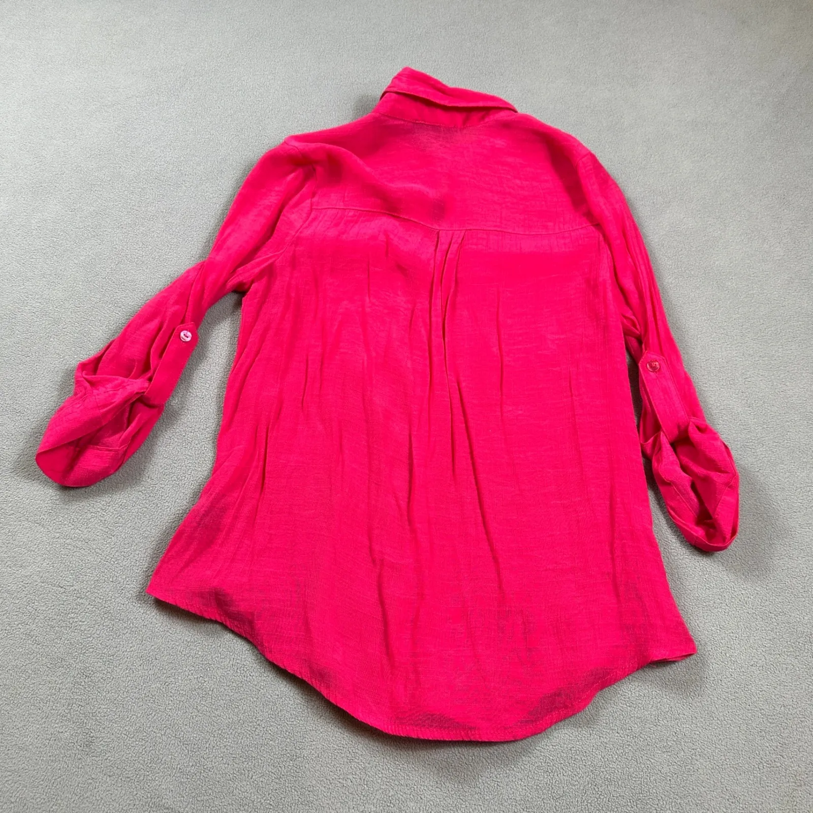 B Wear Top Blouse Small Womens Pink Button Down Roll Tab Sleeve Collar Shirt - Image 2