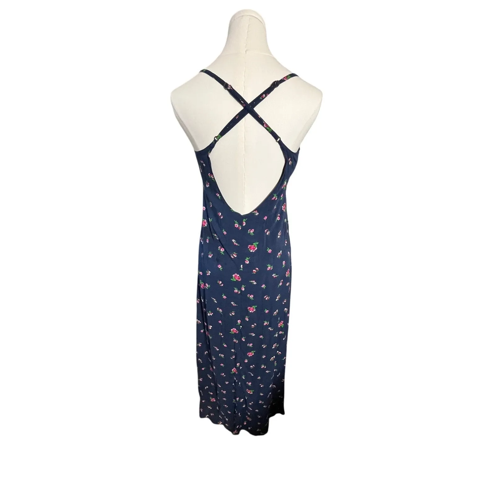 Abercrombie‎ & Fitch Floral Maxi Dress Navy Blue Strappy Slip Style Size M - Image 10