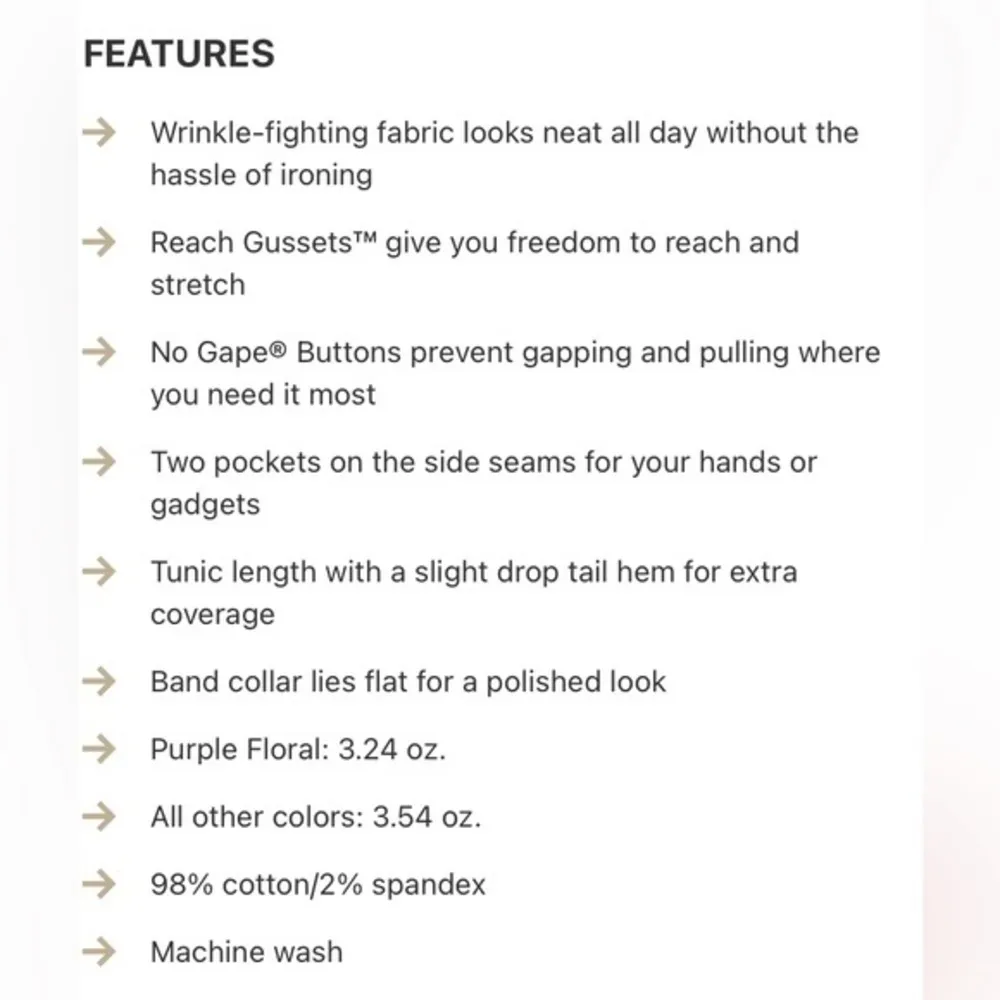 Duluth Trading Co. Wrinklefighter button front tunic feather print L Purple Size L - Image 4