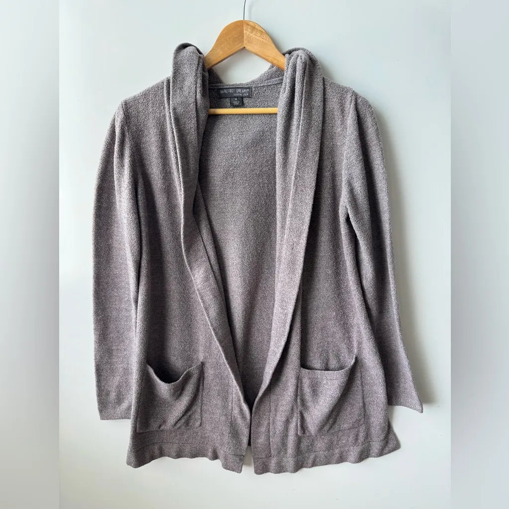 Barefoot Dreams CozyChic Lite Heathered Gray‎ Hooded Cardigan Sweater M - Image 7