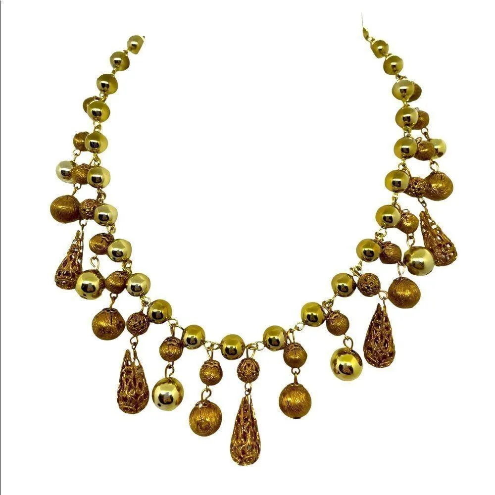 Vintage 50s Lisner Gold Tone Etruscan Revival Dangling Filgree Choker Necklace - Image 2