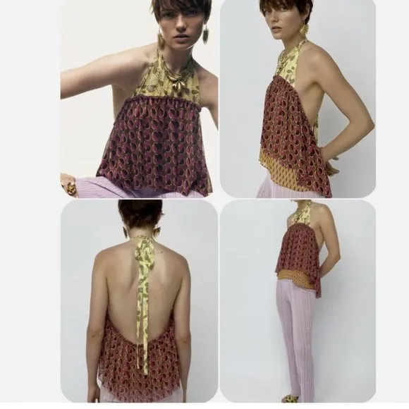 NWT ZARA Skater Halter Neck Top Open Back XS - Image 2