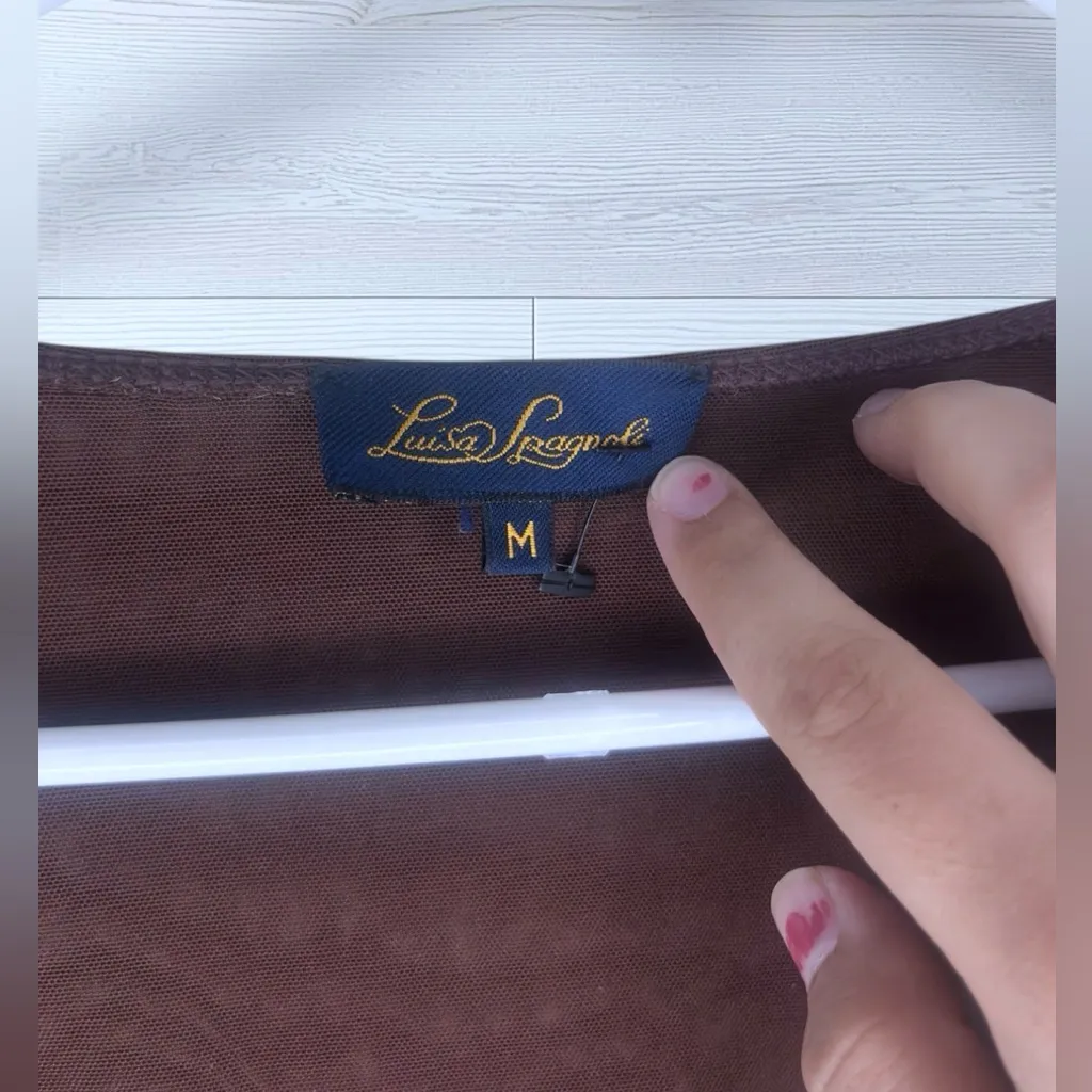 LUISA SPAGNOLI Women’s Bronze Short Sleeve Sequin Top Brown Size M - Image 5