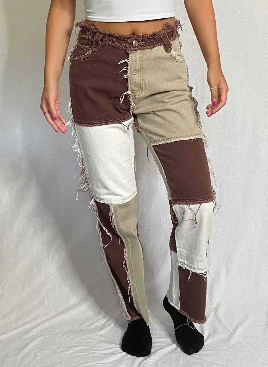 Brown Patchwork Jeans - Image 4