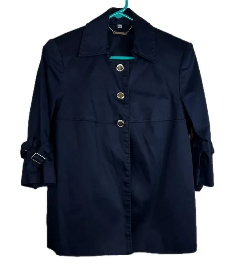 Adrienne Vittadini Navy Blue 3 Button 1/2 Sleeve Dress Jacket Top Pad Sh… - Image 1
