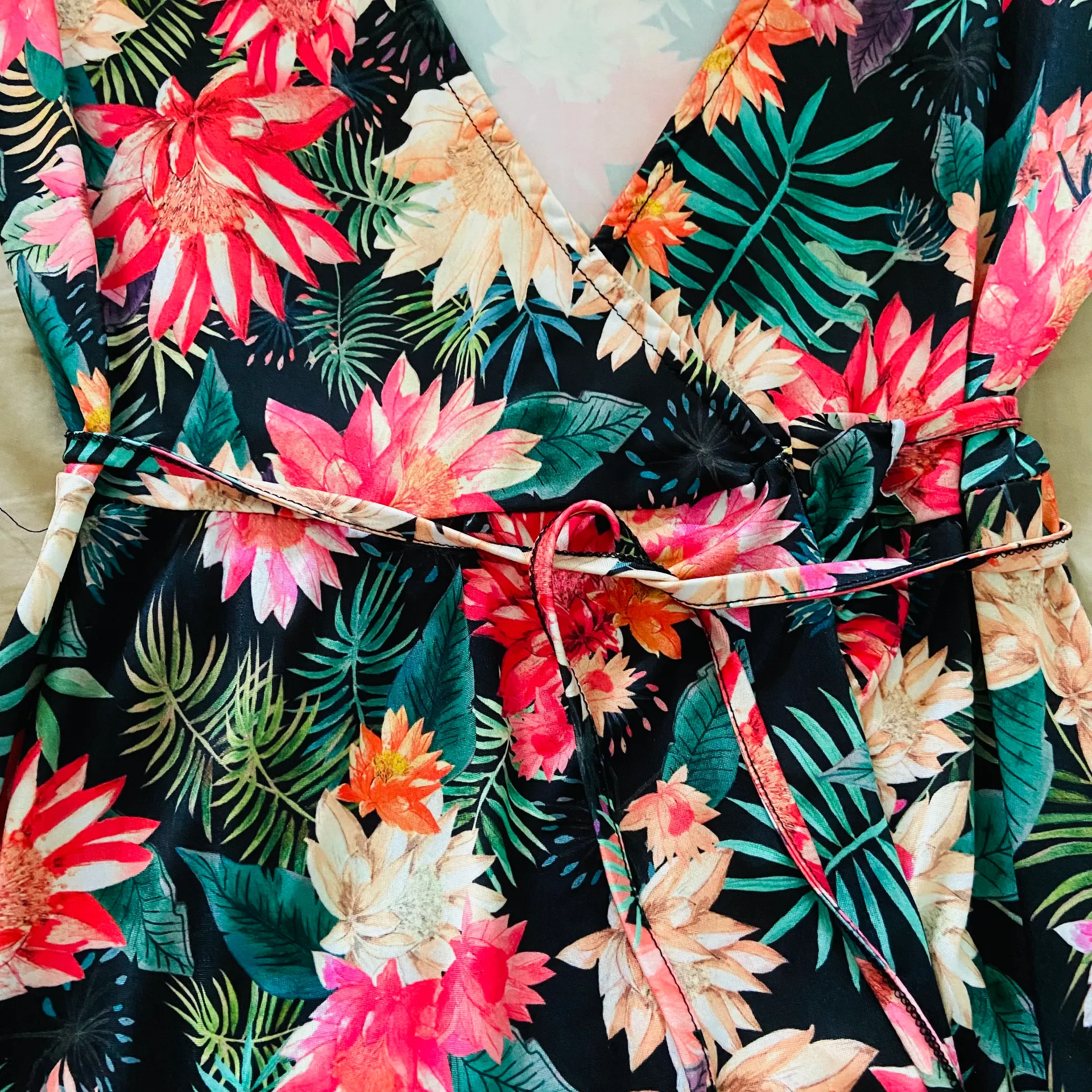 Pull & Bear Tropical Floral Wrap Dress - Image 2