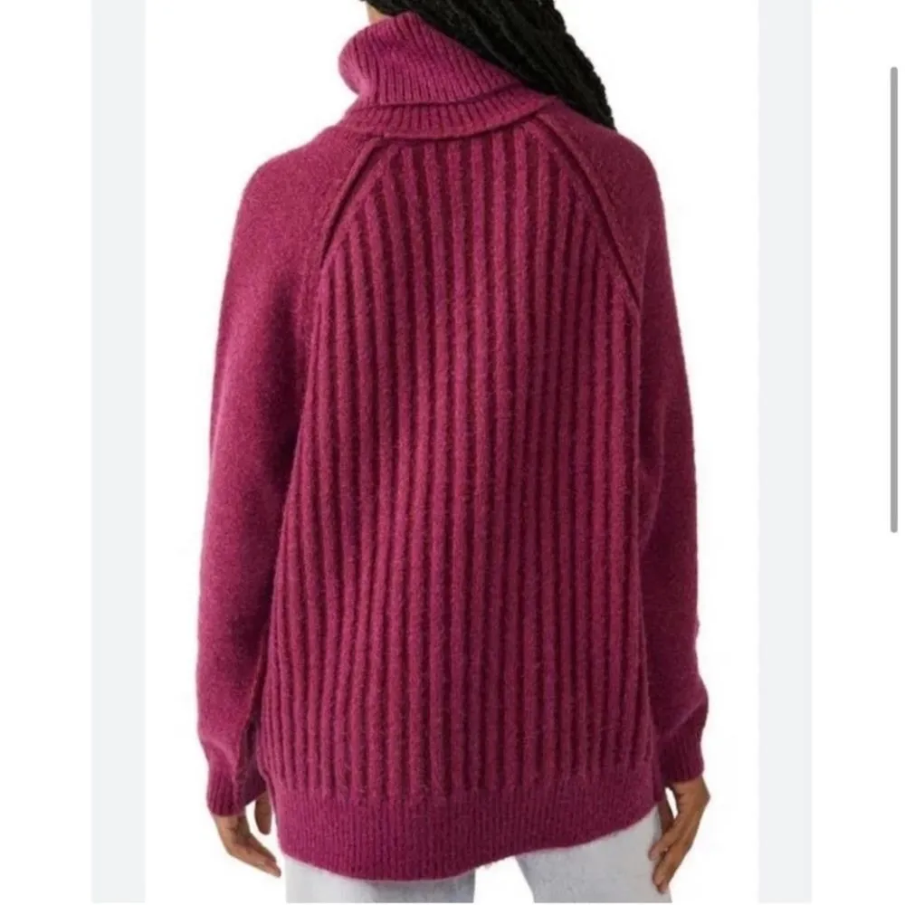 NWT Free People Big City‎ Turtleneck Ribbed Sweater Size XS in Mulberry Garnet - Image 3