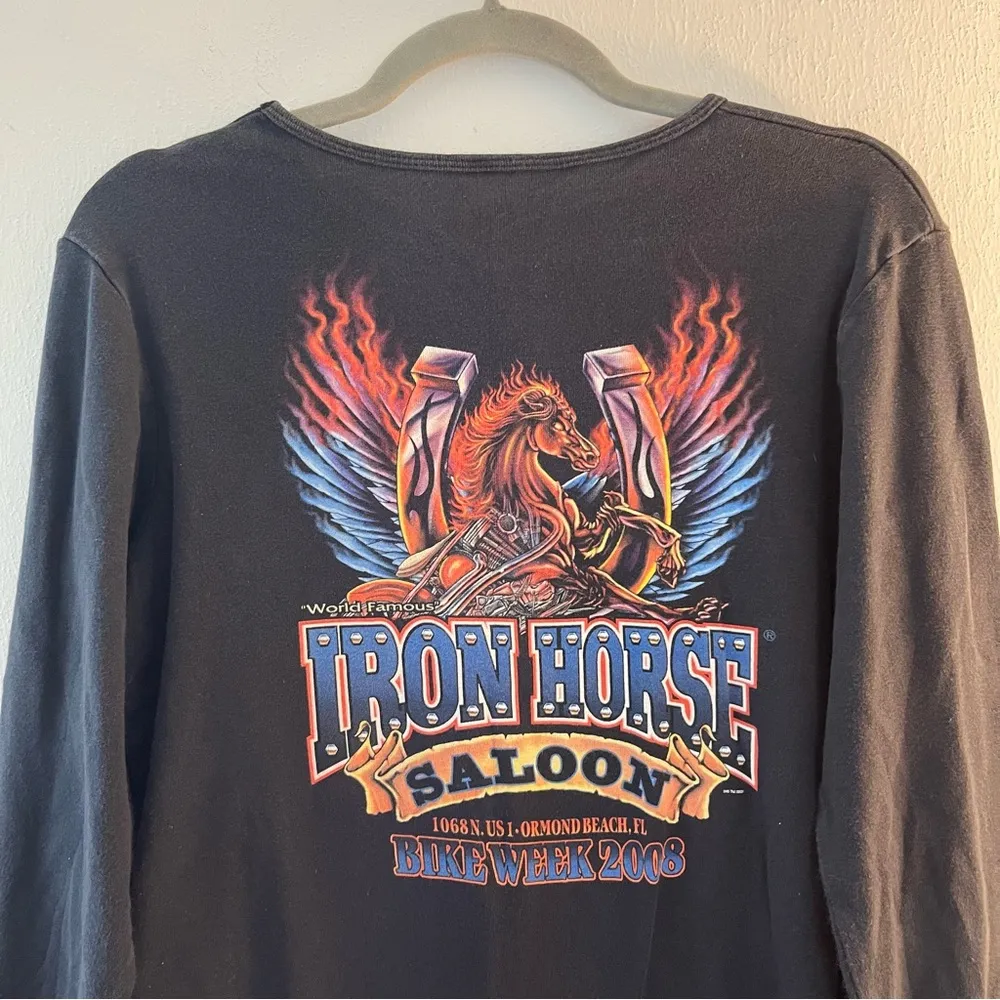 Iron Horse Saloon Shirt Black Long Sleeves Tee Bike Week 2008 GUC Sz M? See Meas - Image 12