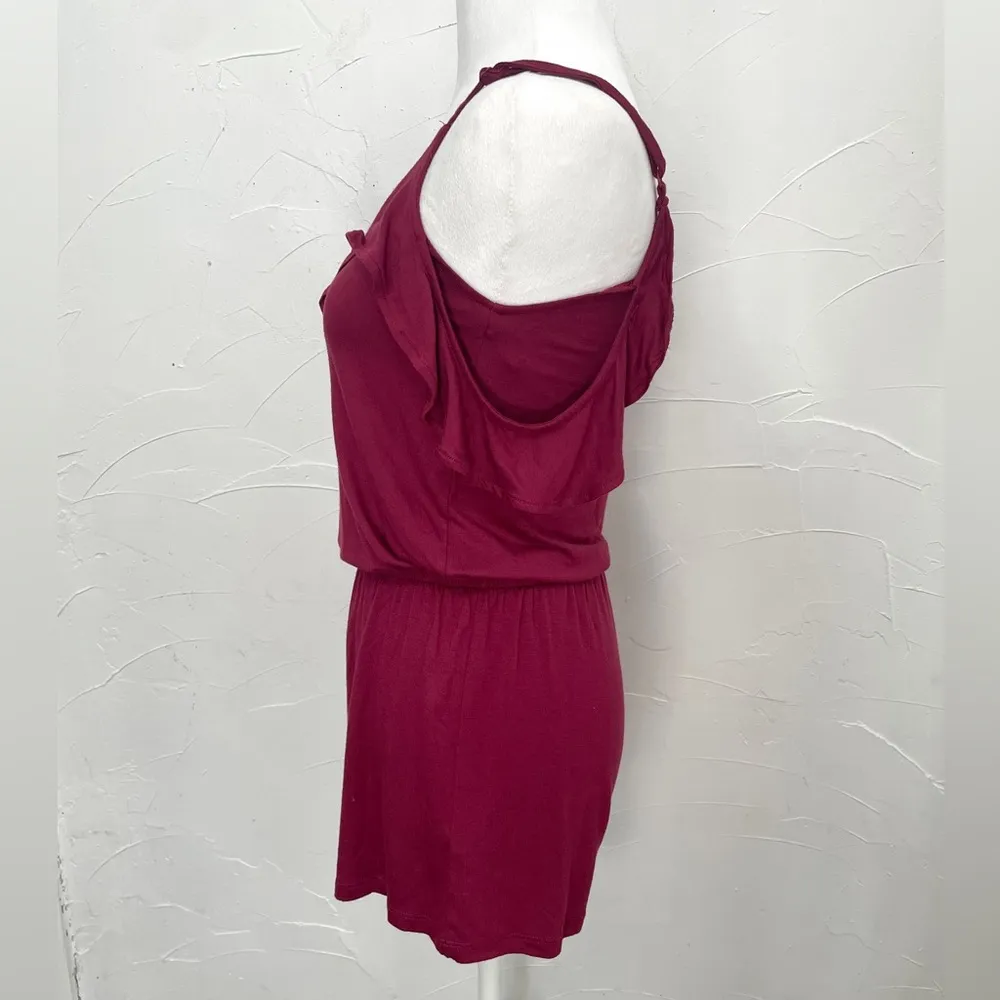 Aeropostale Solid Ruffled Cold-Shoulder Romper - Image 3