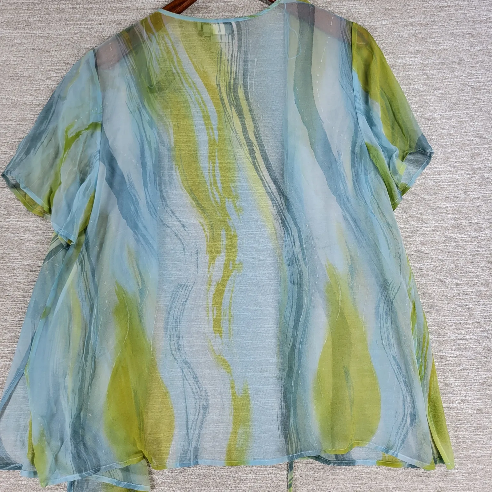 Maggie London Silk Cover Up Blouse Womens Size 16 Blue Green Sheer Swim Beach - Image 14