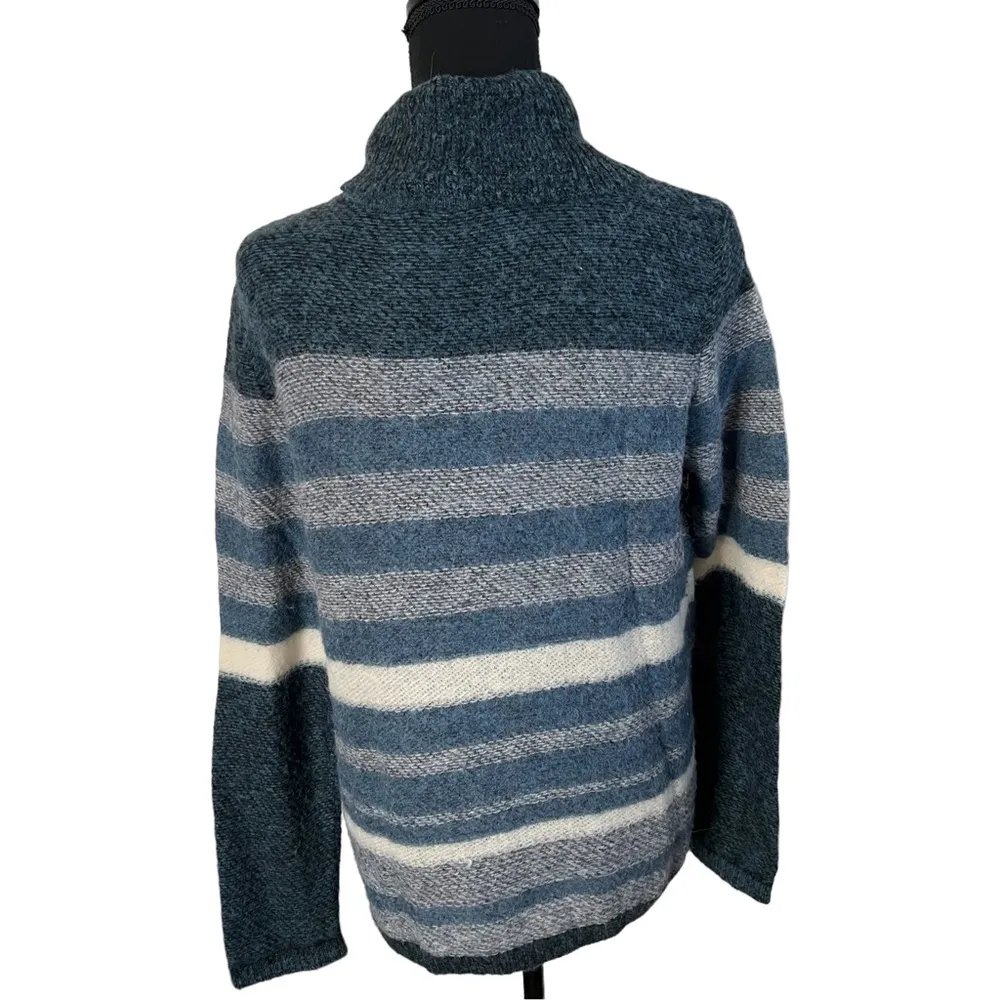 Tory Burch Tricia Blue Alpaca Wool Horizontal Striped Turtleneck Sweater Large - Image 3