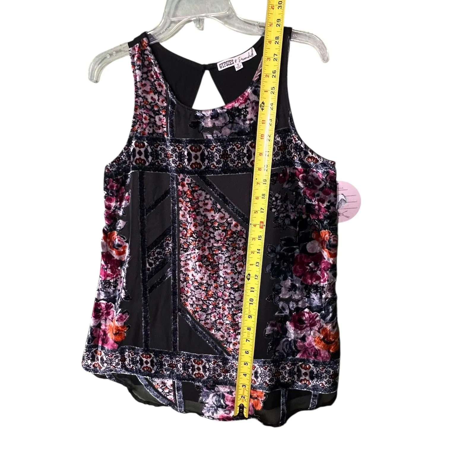 Gypsies & Moondust Tank Top Womens Small Black Floral Patchwork Velvet Boho NWT - Image 8