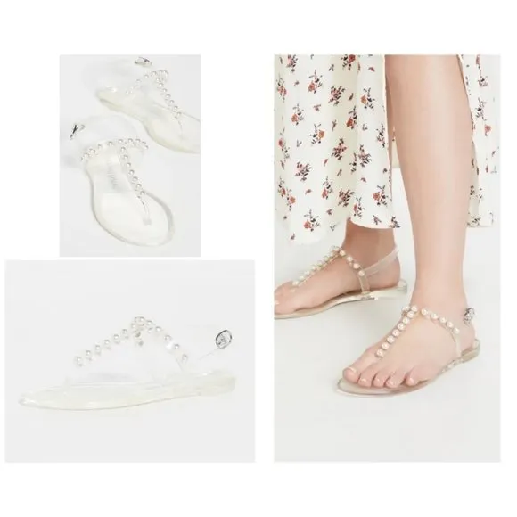 💕STUART WEITZMAN💕 Goldie Jelly Sandal Thong ~ Clear Pearl Embellishments 12 - Image 2