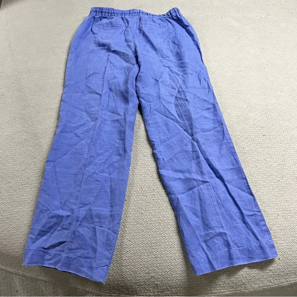 Luxury 100% Linen Pull Pn Chambray Blue Resort Wear Casual Pants 4 - Image 6
