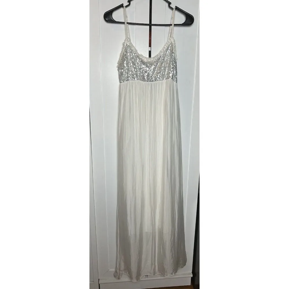 Scandal Women’s Italy White Silver Sequin Dress‎ With Straps Silk Blend Sz Small - Image 10
