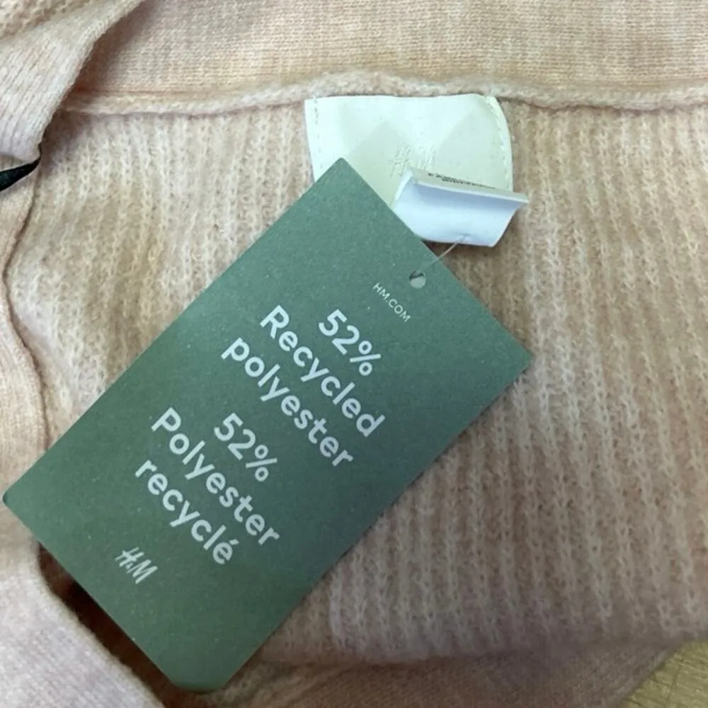 NEW H&M Cream Rhinestone-bow Rib knit Long Sleeve Crop Cardigan Sweater Top M - Image 4