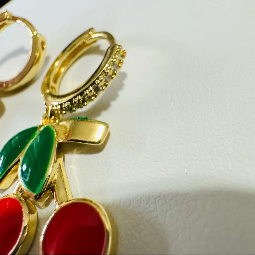 Women Cherry Red Adjustable Necklace and Earring Set - Image 5