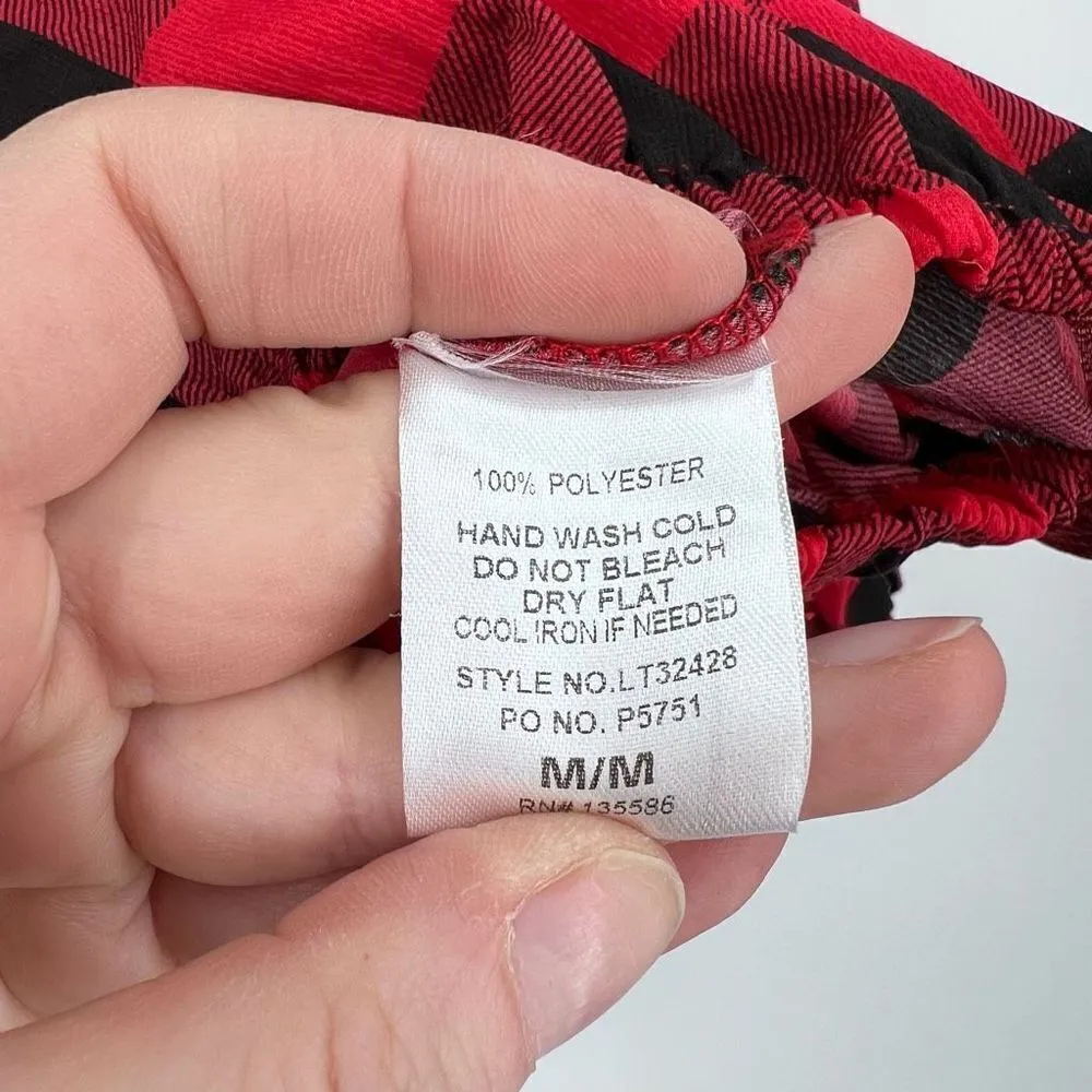 Red Buffalo Plaid Blouse Smocked Neck & Cuffs Long Sleeve Medium M‎ - Image 2