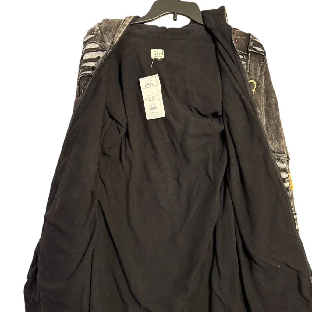 NWT Rhea Black Cotton Om Long Multicolor Patchwork Jacket Size Medium - Image 3