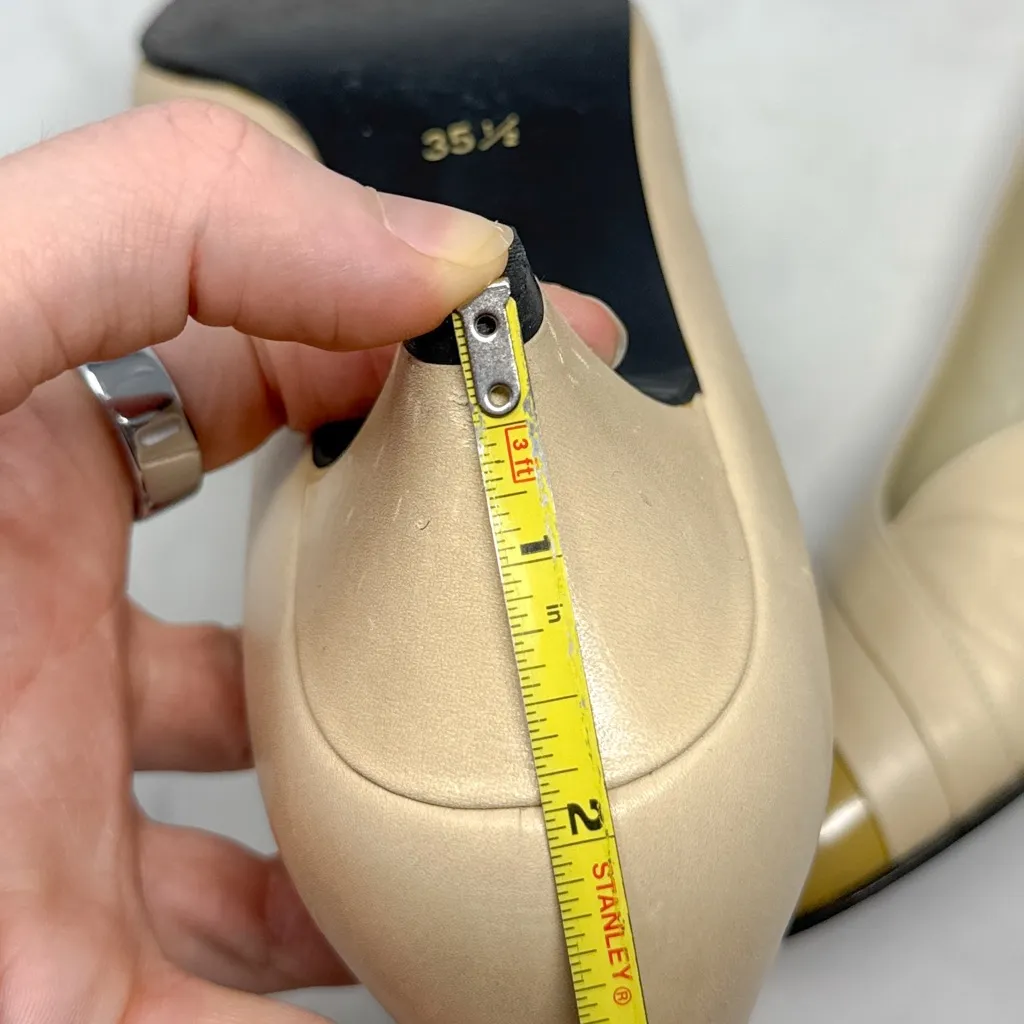 YSL Yves Saint Laurent Vintage Leather Low Block Heeled Flats Shoes Retro 5.5 Gold - Image 13