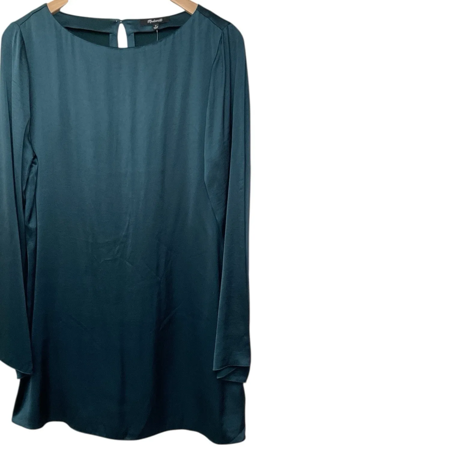 Madewell Satin Shift Mini Dress in Smokey Spruce Size Medium - Image 4