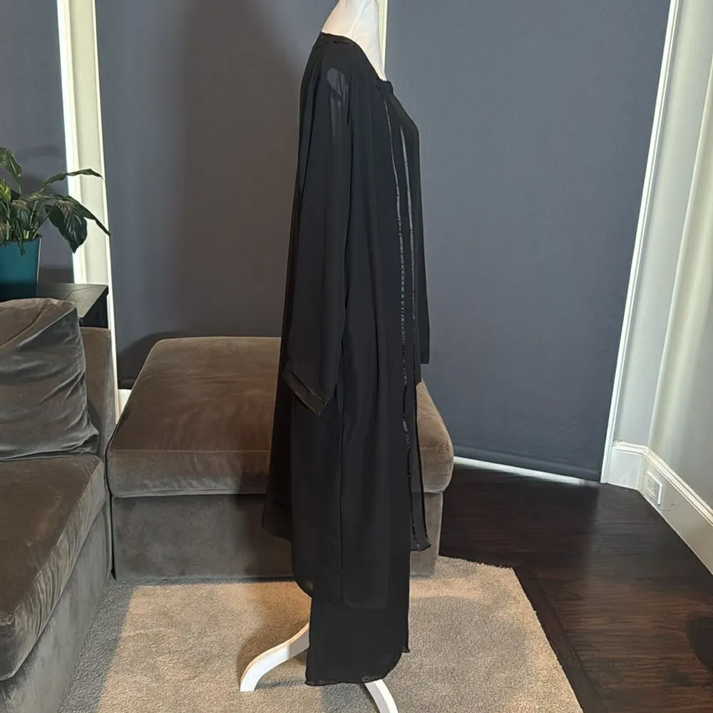 Women’s Black Chiffon 3 Piece Formal Pants Suit Ribbon Detail Size 14 NEW - Image 3