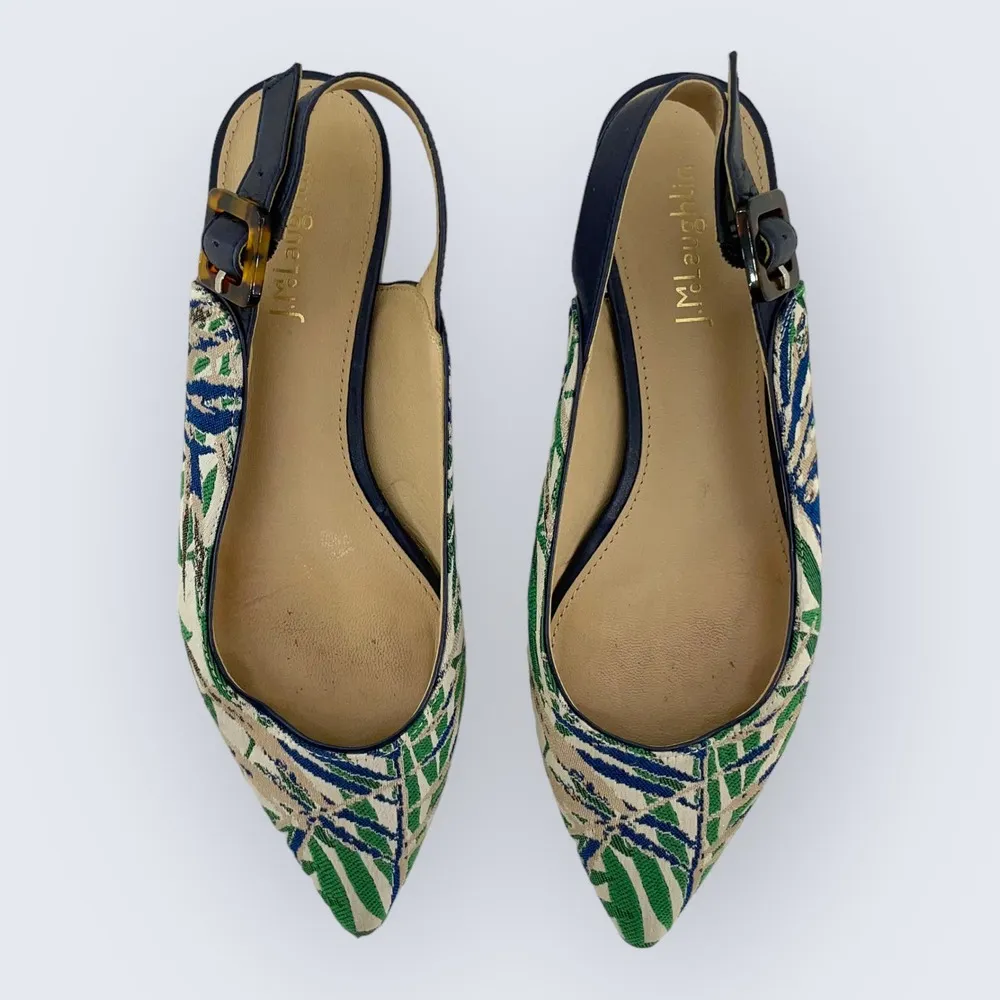 J. McLaughlin  Laura Leaf Canvas Tortoise Shell Buckle Slingback Point Flat 6 - Image 3