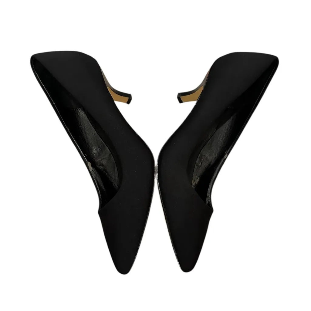 Donald J. Pliner Classic Black Fabric Leather Sole Kitten Heels Shoes Size 8 - Image 4