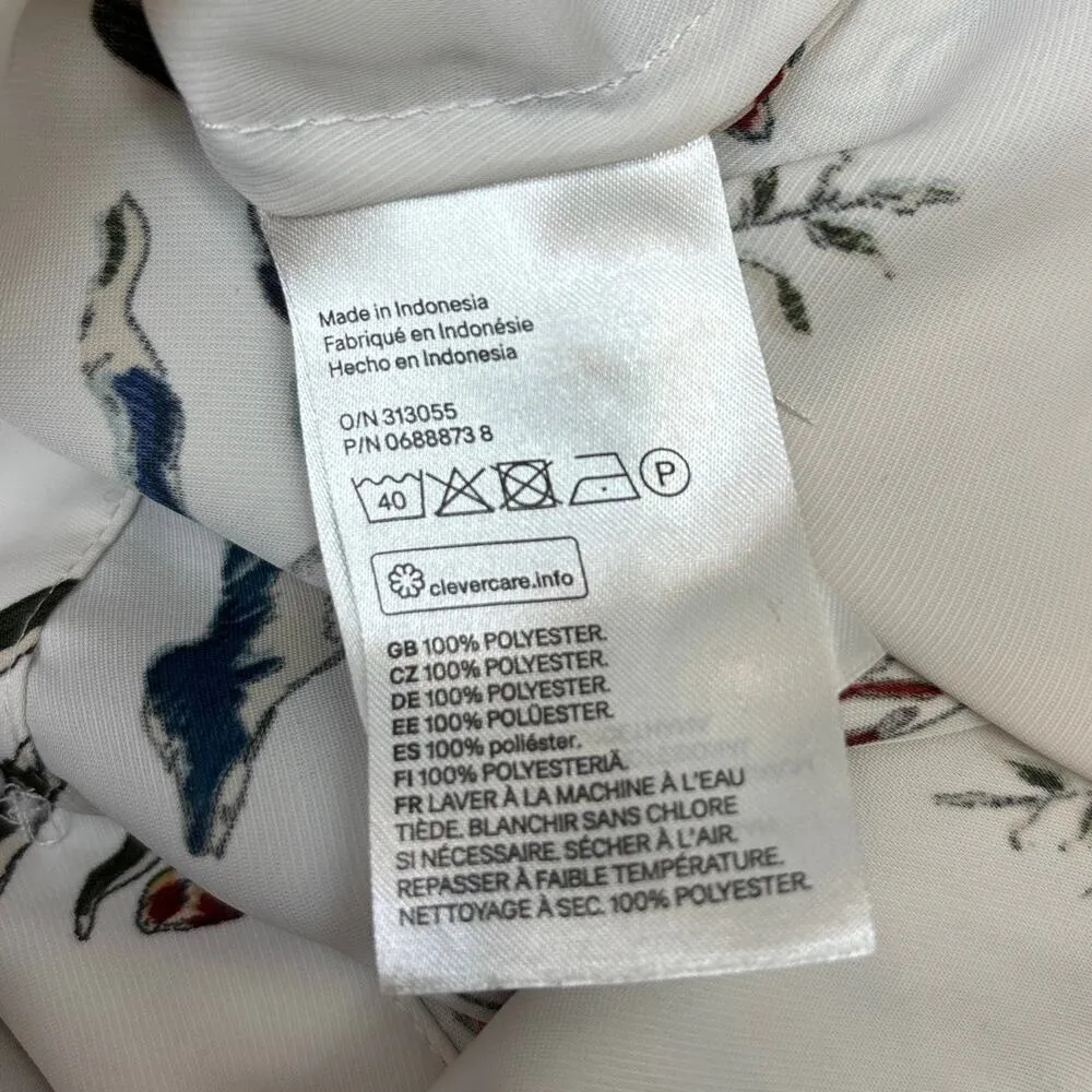 H&M Womens White Floral Bird Print  Button Up Long Sleeve Shirt Blouse Top Sz 2 - Image 7