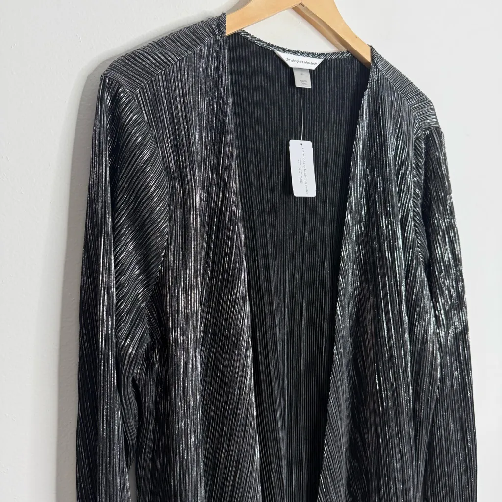 NWT Christopher & Banks Women’s Black Metallic Open Front Cardigan Size X-Large - Image 6