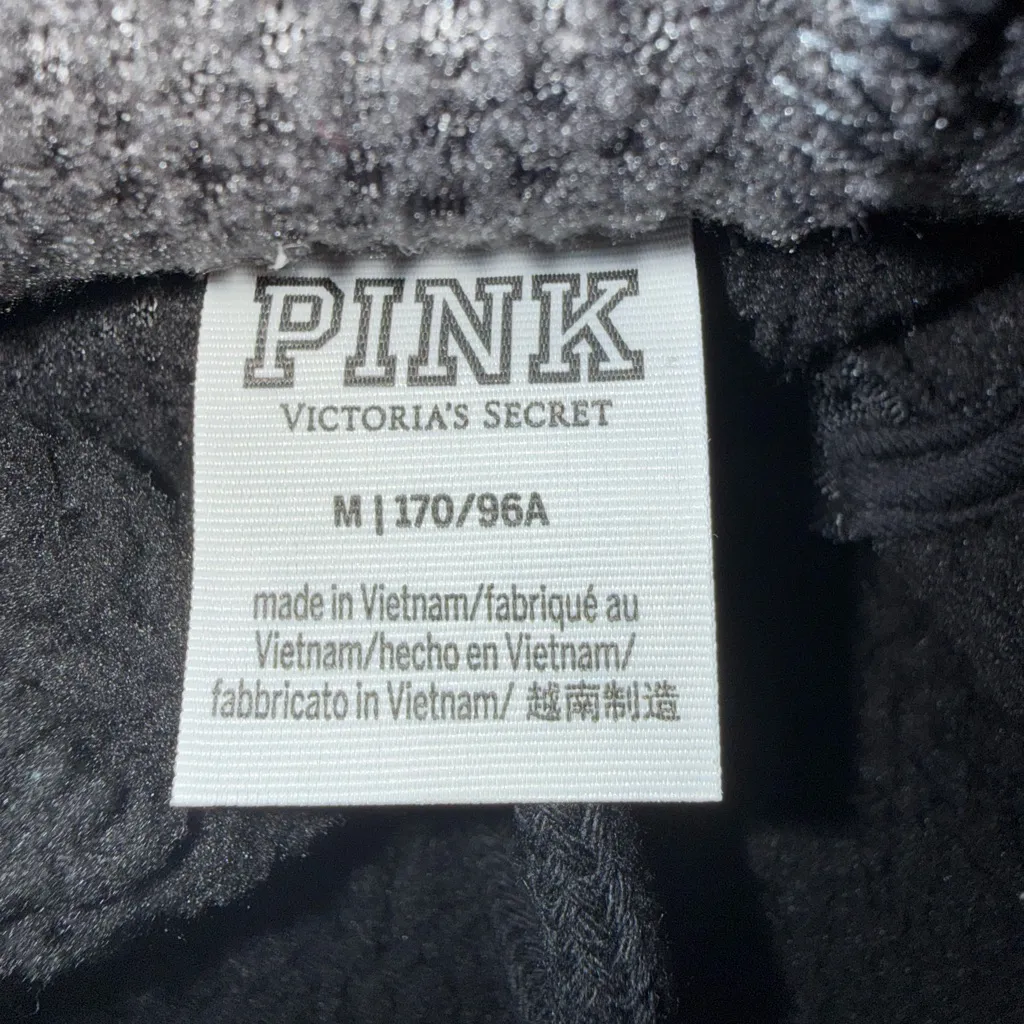Victoria's Secret PINK Black Half-Zip Varsity Sherpa Pullover Medium Cozy Warm - Image 7