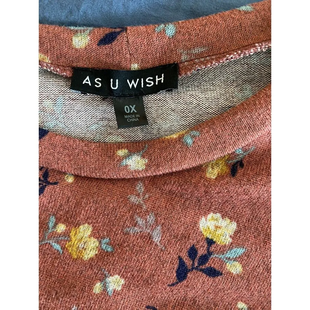 As U Wish Women’s Plus Size Burnt Orange Floral Puff Long Sleeve Dress 0X NWT - Image 6