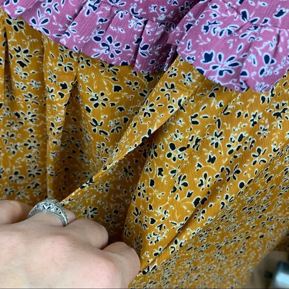 LOGO Lori Goldstein flowy floral boho flounce mauve and goldenrod S - Image 6