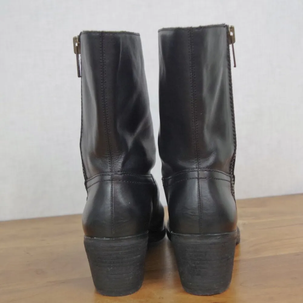 Black Leather Campus Retro Heeled Boots Size 9 - Image 6