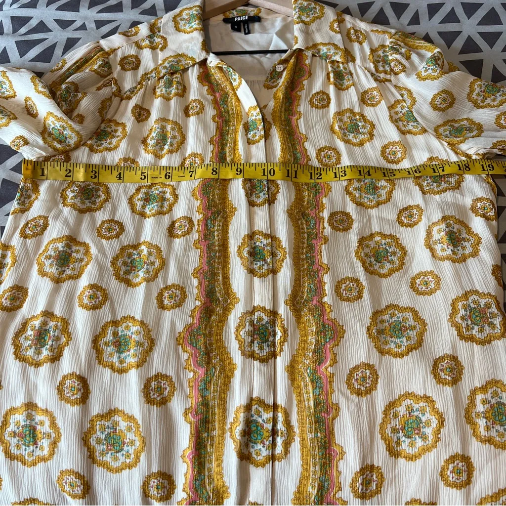 PAIGE Portofino Floral Crinkle Silk Chiffon Shirtdress in Birch Turmeric Size S‎ - Image 14