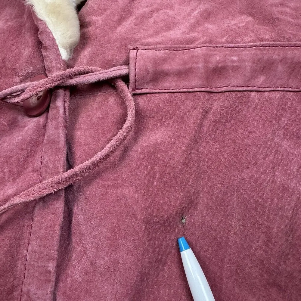 Vtg Suede‎ Leather Faux Shearling Fur Jacket Coat Penny Lane Sz XL Y2K Barbie Pink - Image 2