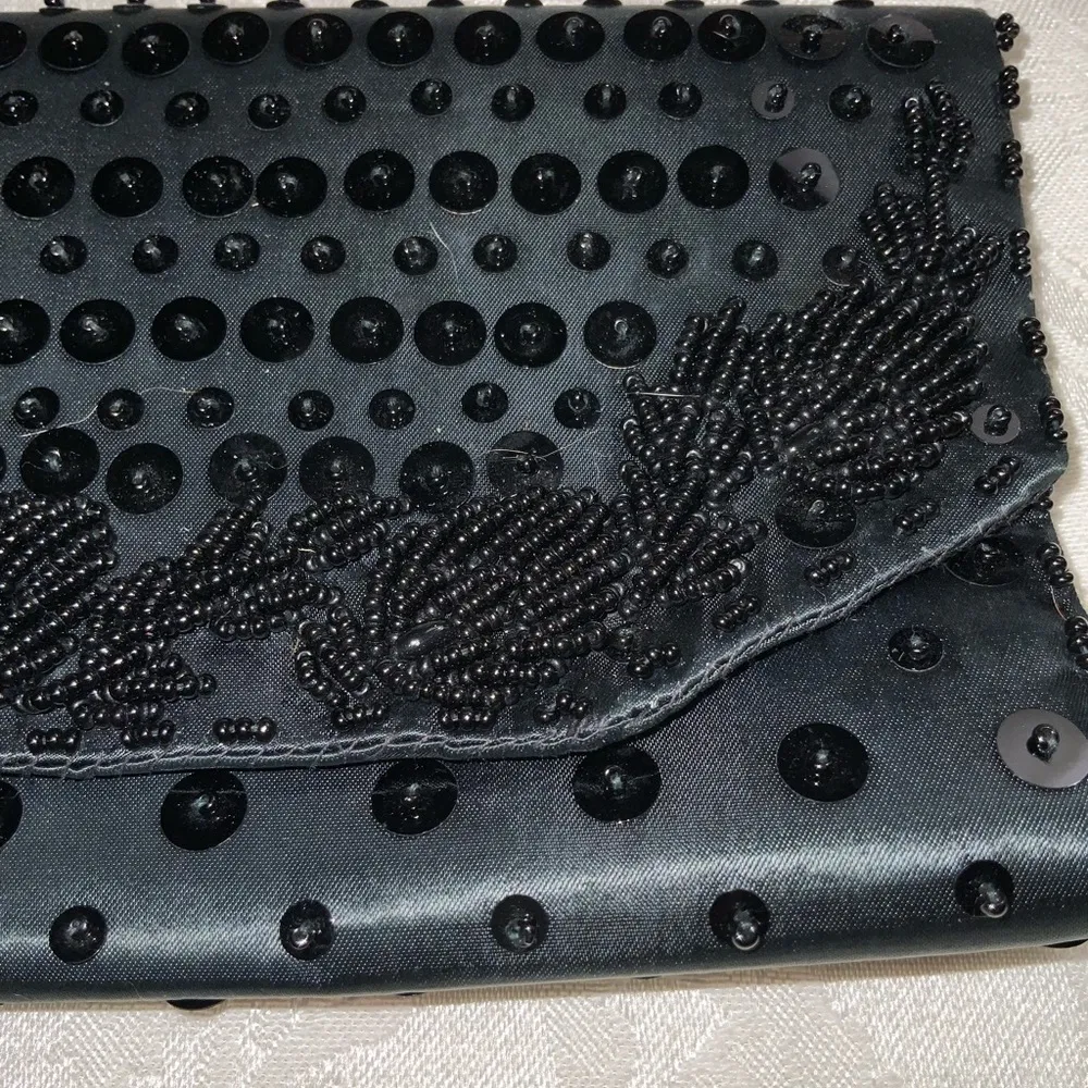 Vtg 1950’s Walborg Black Beaded Fold Over Envelope Clutch Formal Evening Event - Image 3