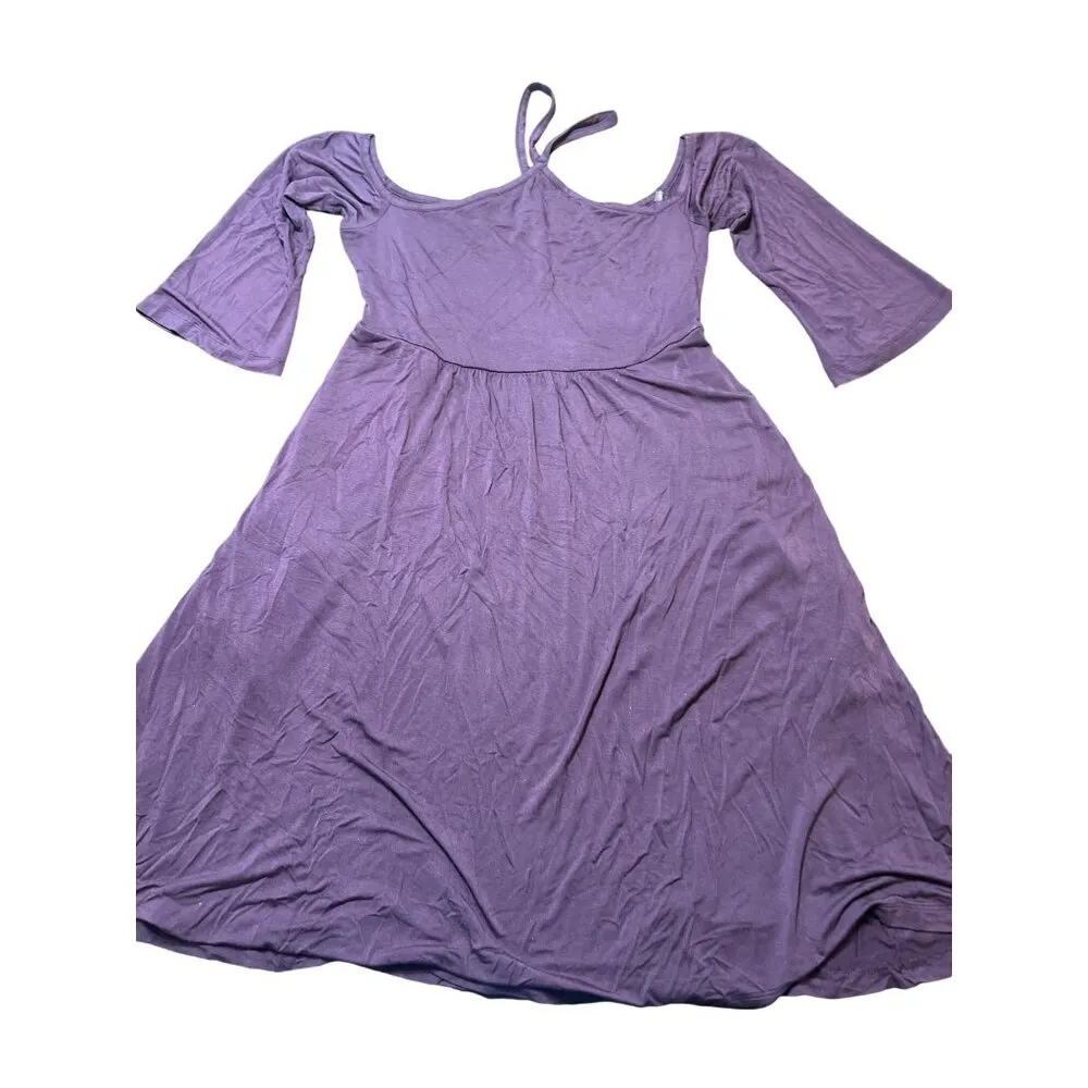 Soma Y Neck Dress Cold Shoulder Short Merlot Jersey Knit Pockets Size Small - Image 2