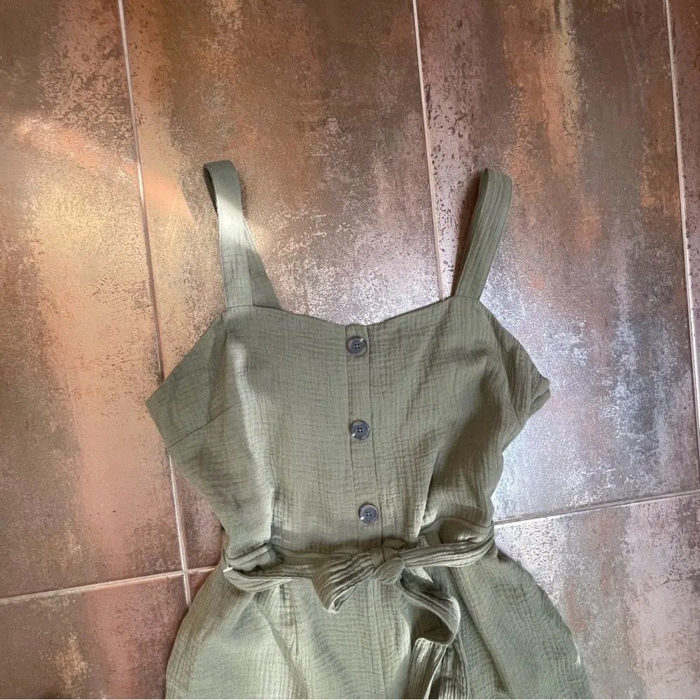 Rachel ZOE Olive Green Crepe Cotton Jumpsuit Wide leg pants - Size 10 - Image 3