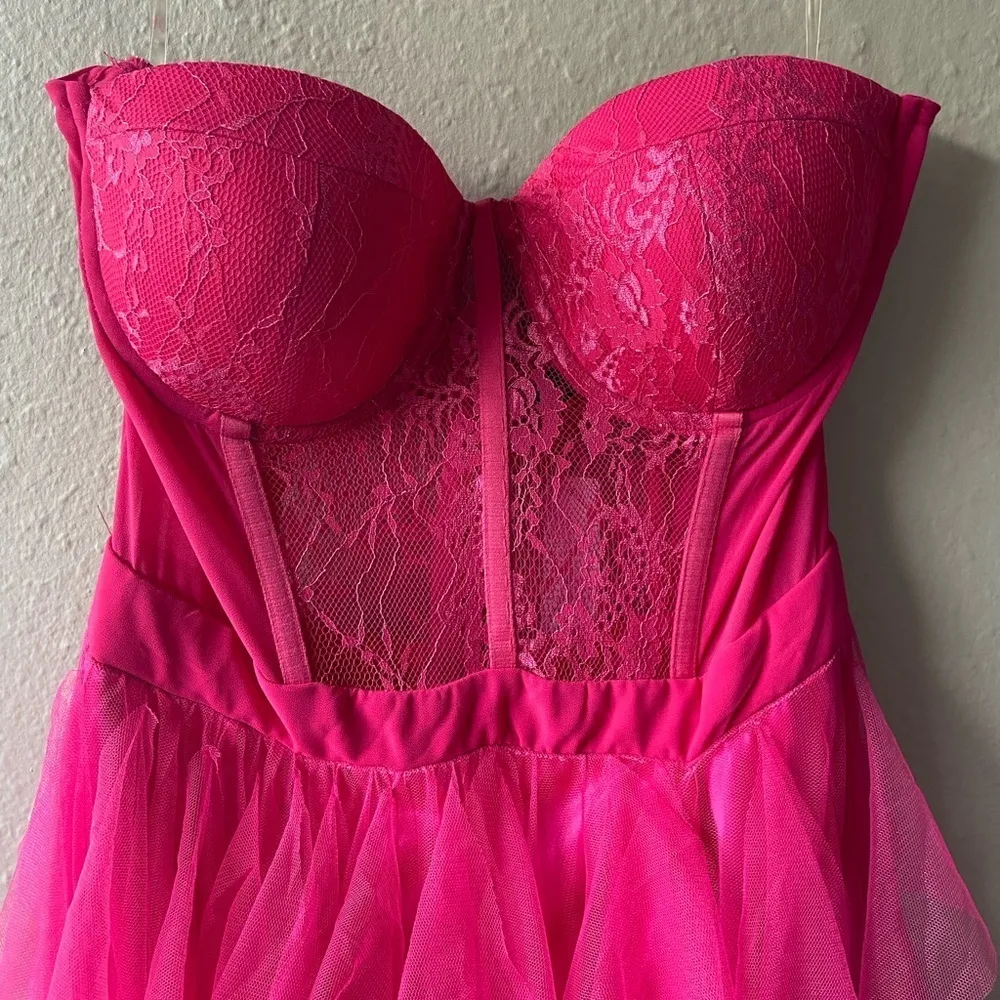 Bustier Gown Sleeveless Tulle Maxi Dress Sz L Pink Size L - Image 8